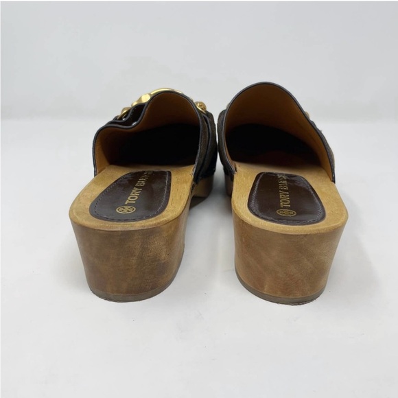 Tory Burch Womens 8 Brown Jessa Suede Horse Bit Clogs Cold Brew Leather Platform - Picture 8 of 9
